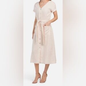 Rachel Zoe 100% linen Cream Midi Dress